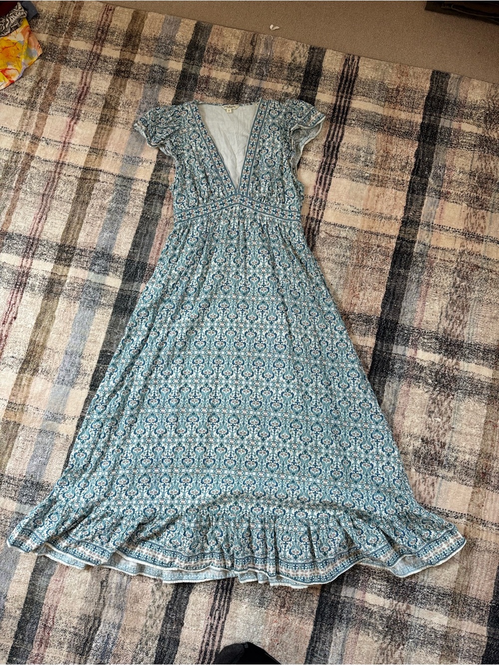Max Studio Teal Floral V-Neck Maxi Dress